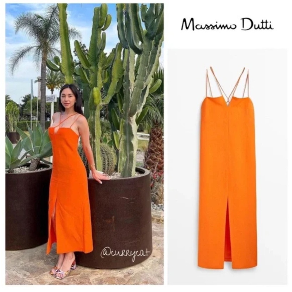 MASSIMO DUTTI linen dress. Strappy Linen Blend Dress With Slit